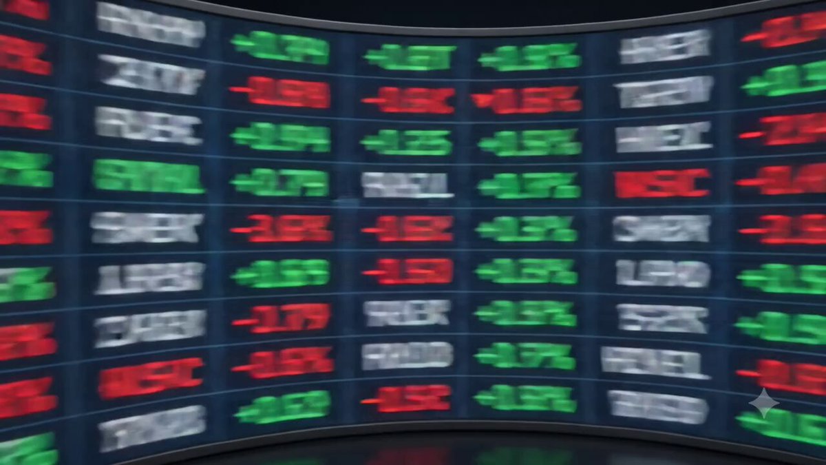 The image shows a large screen displaying various stock market data, with each column representing a different stock symbol or company name. The screen has a circular shape and is divided into multiple sections, each filled with numbers that represent the value of the stocks. The colors used for the numbers are red, green, and white, which stand out against the black background of the screen. The image also includes a caption below it, which reads "Don't miss out $LUNC".