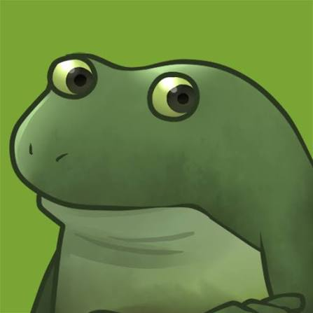 A close-up digital drawing of a green frog with large, round yellow eyes looking upward.