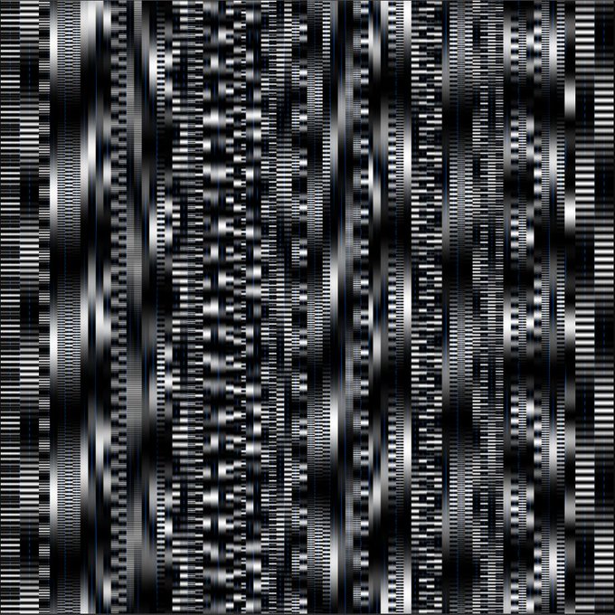 An abstract pattern of vertical black, white, and gray digital lines and blocks creating a glitch-like texture.