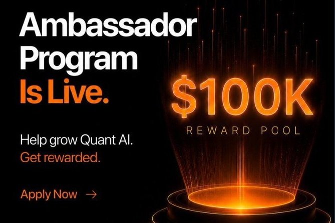 The image features a poster advertising an online program called "ambassador program". The poster displays a large orange glow, which appears to be a glowing pool of money. The text on the poster reads "ambassador program is live", indicating that the program is currently active and open for participation. The poster also mentions that there are $100k rewards available for those who participate in the program.
