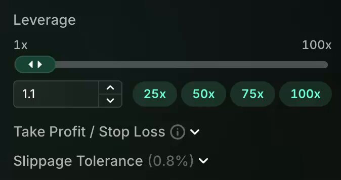 The image shows a screenshot of a trading platform's settings page, which displays information about leveraging options for 100% or 500x leverage. The text indicates that users can choose between "500x" and "1x" levels of leverage. The post suggests that this feature is available on the platform, possibly to help users optimize their trading strategies by adjusting the leverage settings according to market conditions.