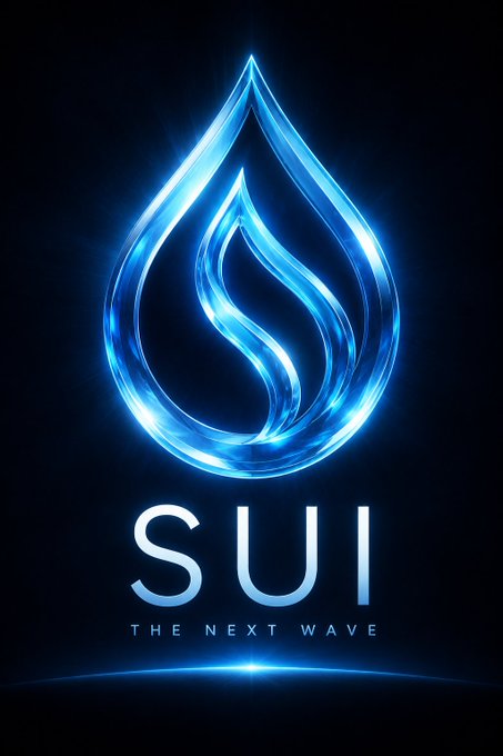 The image features a glowing blue water droplet logo for "SUI - THE NEXT WAVE" against a dark background, evoking themes of fluidity and forward momentum. This visual ties into the message "Believe." by symbolizing optimism and a rising tide, suggesting that SUI represents a promising, transformative force on the horizon.
