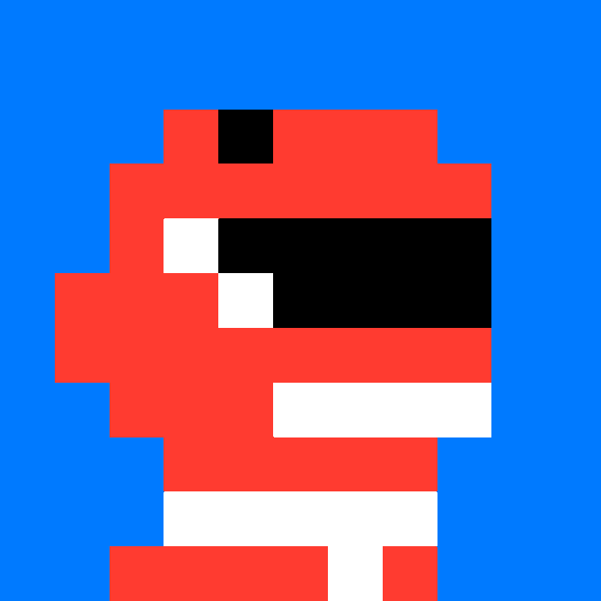 This image is a screenshot for a twitter post by a user named jackbutcher. The user describes minting his own "Red Ranger Mini Alike". The user acknowledges inspiration taken from two other users "@peekcell" and "@BasedMinis". The image has an 8-bit style art appearance and features the torso of a red robot warrior against a blue background.