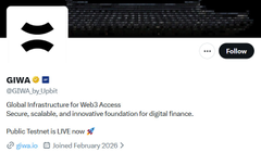 The image shows a social media post header for GIWA, a Web3 infrastructure project featuring the ticker "GIWA" alongside an Ethereum-based logo, with a description noting it as a public testnet for secure, scalable, and innovative digital finance foundations on Ethereum. The accompanying post provides entry points for engaging with the GIWA Chain, including financing details ($143 million), public testnet access, and interaction links for the Sepolia explorer, faucet, and cross-chain bridge.