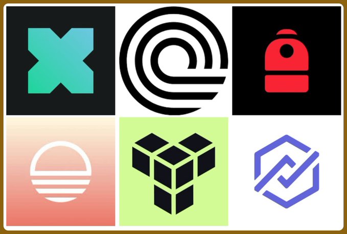A grid of six cryptocurrency/blockchain project logos (including what appears to be xStocks, Ondo, Parcl, and others) illustrates the diverse ecosystem of Solana-based projects enabling tokenized equities, ETFs, and other onchain financial products referenced in the post about Solana as the emerging Internet Capital Market.