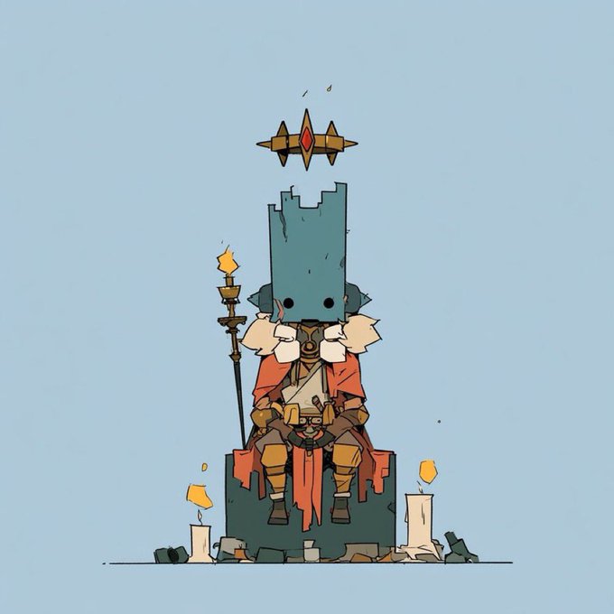 A cartoon illustration of a king with a gray, blocky, damage-textured head wearing a red robe, holding a torch while sitting on a stone throne.