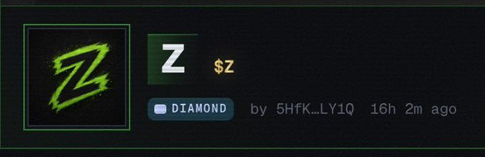 A Roblox-style listing showing a green "Z" avatar icon next to the username "5HfK...LY1Q", a "DIAMOND" badge, a $2 price tag, and a timestamp of "16h 2m ago".