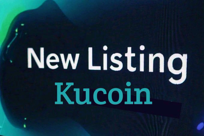 A dark graphic with bold white and teal text announces "New Listing KuCoin," promoting a community poll for users to vote on which of 16 suggested cryptocurrencies—including $DROVER, $CKOM, $KAS, and #BabyDoge—should be listed next on the KuCoin exchange.