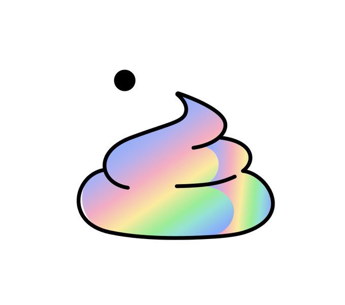 A stylized illustration of a poop emoji filled with a holographic, rainbow gradient against a white background.