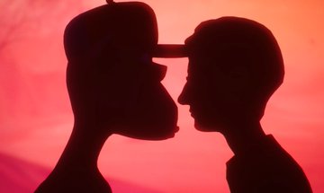 The image features a pair of silhouetted figures, one wearing a baseball cap and the other dressed as an alien with tentacles. The two figures are facing each other, appearing to be in a close embrace or kiss. The background is a gradient of pinkish-orange colors, which complements the overall scene. The post includes text that reads " Anyone can now mod and play Mixtape with my beautiful pink ape. Here is Bored MixtAPE: nexusmods.com/mixtape/mods/1 ... Interoperability wins again." This suggests that the image might be related to a popular music video or song, where the characters are interacting in a creative way.