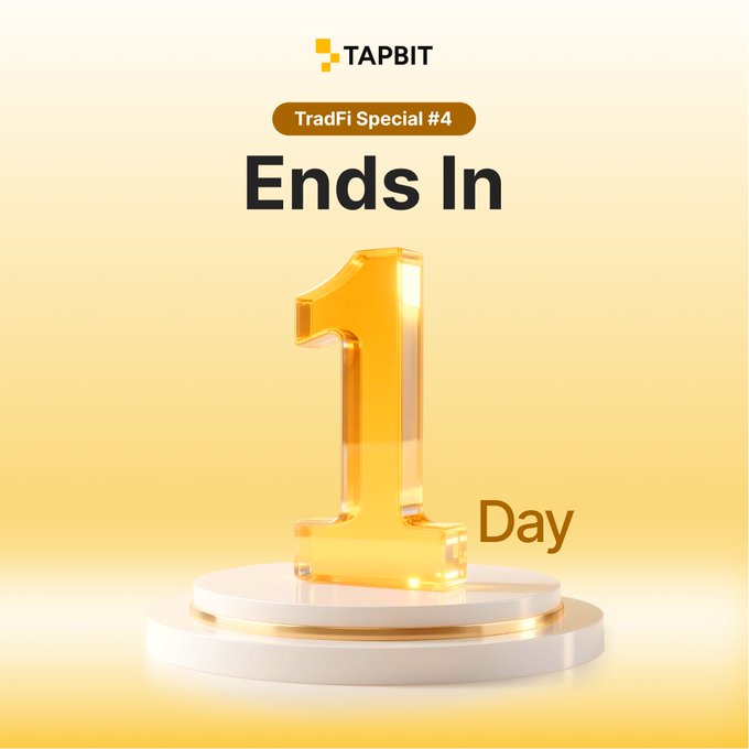 A TAPBIT promotional graphic for 'TradFi Special #4' featuring a large golden number 1 and the text 'Ends In 1 Day'.