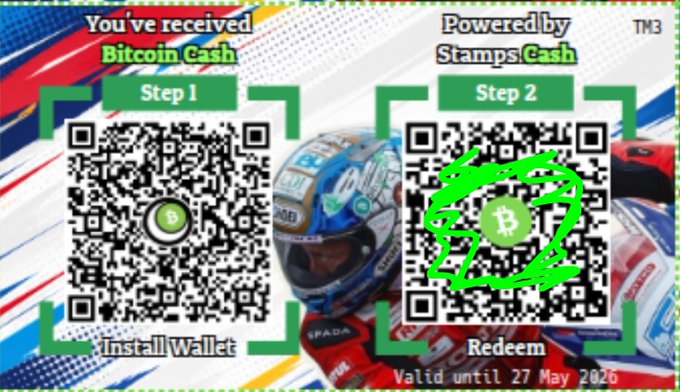 The image features a QR code that reads "120 custom @SeleneWallet Cashstamps to distributed on the island by Gareth as part of the BCH Isle of Man Initiative". The code is displayed against a white background, with black text surrounding it. The code also includes a green circle and a green number 2 in the bottom right corner.