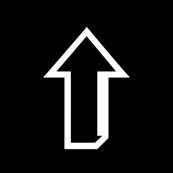 A simple white outlined arrow pointing upward displayed on a black background.