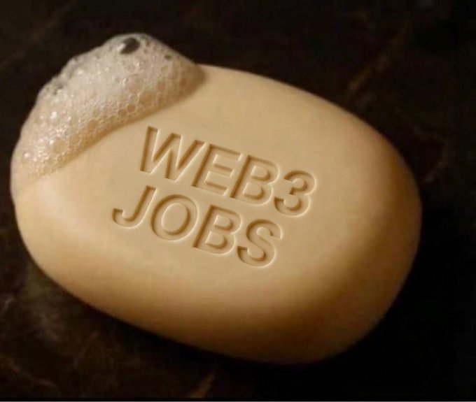 A cream-colored bar of soap is embossed with the text "WEB3 JOBS," featuring a small mound of bubbles on top. This relates to the post offering free custom soaps, suggesting the creator is branding and giving away novelty soaps to promote their Web3 job-related services.