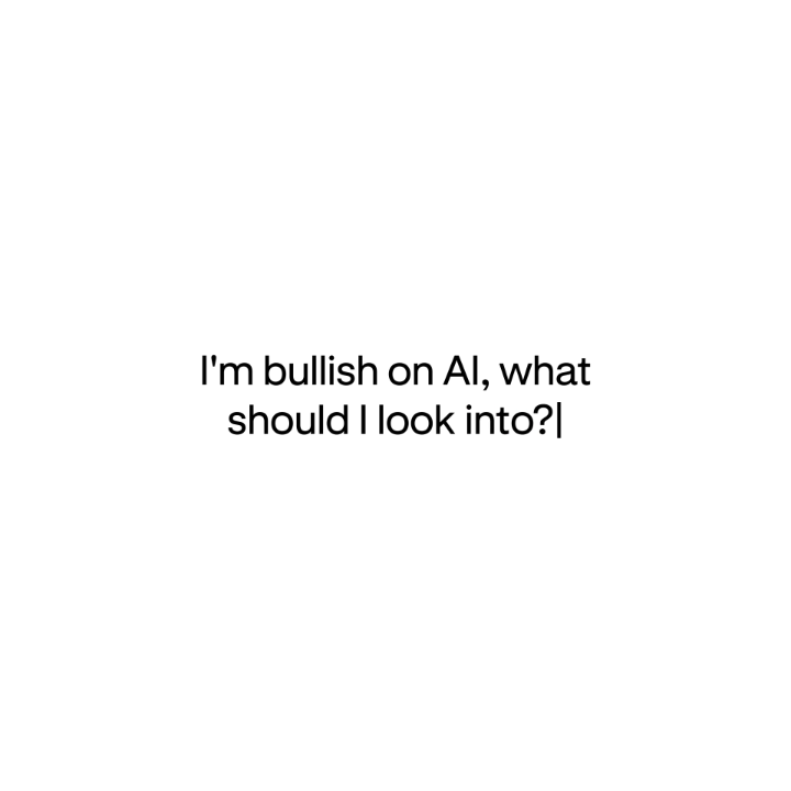 The image features the text "I'm bullish on AI, what should I look into?" displayed on a plain white background, serving as a sample prompt that users might ask Kraken's new AI assistant, which is designed to help with market research and portfolio inquiries.