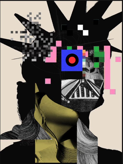The image features a digital art piece that combines elements from various sources, including a statue of liberty, a monkey, and a car. The artwork is titled "GMGM" and has been shared on social media platforms like Instagram. The artist's name is not visible in the image but it can be inferred that they have created this unique piece for sharing with their followers.