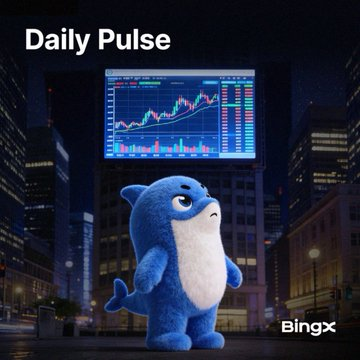 This image, featuring the BingX logo and a cartoon shark in front of a city skyline with a stock chart displayed on a billboard, visually represents the "Daily Pulse" of the crypto market, as detailed in the accompanying post. The chart on the billboard likely symbolizes the market activity and financial data that contribute to the daily pulse discussed in the text.
