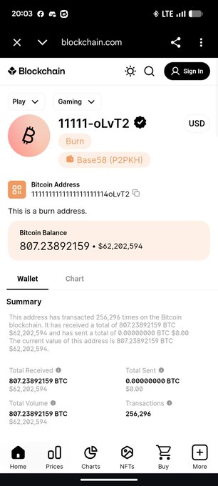 The image shows a cell phone screen displaying an online wallet application with a Bitcoin transaction history, showcasing the sender's name as "Briodis Balance". The app also provides information about the Bitcoin transactions including transaction amounts, timestamps, and addresses of the senders and receivers. A message related to Bitcoin transactions is displayed at the bottom of the screen that talks about someone sending 107 Bitcoins (~$8.5M) to a burn address.