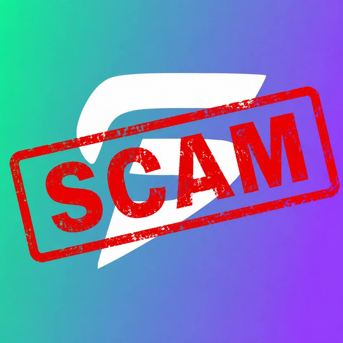 The image features a red stamp with the word "Scam" written on it, along with the text "Saw allegations involving @solanafunded from a user who claims their payout was denied after successfully meeting the platform targets". The stamp is placed against a purple background and has a slightly worn appearance.