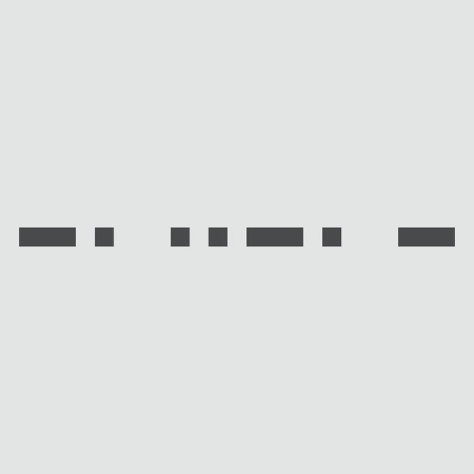 A minimalist image showing several dark rectangular bars of varying lengths scattered across a light gray background, resembling Morse code or an abstract pattern.