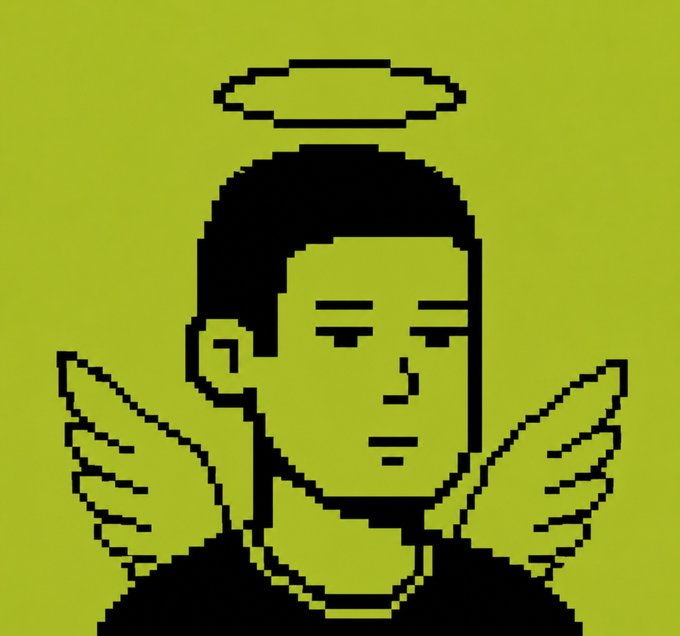 This pixelated image of an angel with wings and a halo represents Robinoids, launching today on Robinhood Chain. The accompanying details reveal a mint on August 4th at 2:30 PM UTC on OpenSea with a supply of 10,000 and prices of $0.06 (GTD) or $0.15 (Public) paid in ETH.
