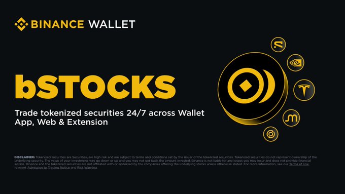 The image features a poster for a new feature that allows users to access Binance Wallet's trading services 24/7 through an app, web browser or extension. The poster includes various symbols related to Bitcoin and cryptocurrency, such as a Bitcoin symbol on the left side of the poster and a Bitcoin address in the bottom right corner. The text on the poster highlights the new feature and encourages users to explore it for more information about accessing Binance Wallet's trading services.