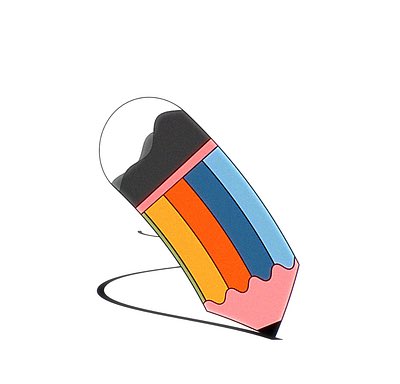 A stylized illustration of a pencil with multiple rainbow-colored leads, drawing a curved line across a white background.