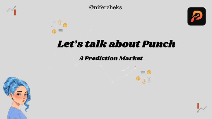 A presentation slide titled 'Let's talk about Punch' describes it as 'A Prediction Market' by @niferchecks, featuring a cartoon avatar of a blue-haired woman.