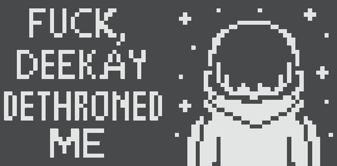 The image features a digital art piece with an astronaut inside, surrounded by stars and text that reads "FUCK, DEE jokey defroned me." This piece of artwork has been altered to make it appear like there's someone standing beneath the image. The artist has also added a few extra elements within the frame for further customization or enhancement, such as changing normies.art to fit better with the theme and using different colors.