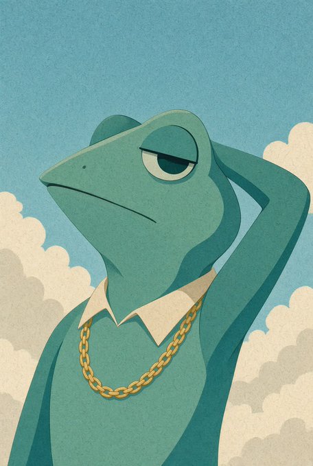 A smug-looking green frog wearing a gold chain stares confidently into the distance against a cloudy sky, serving as the mascot for the "Snouts" NFT mint promotion on OpenSea. The frog's stylish, nonchalant pose visually represents the "join the club" vibe of the collection's reveal and mint launch.