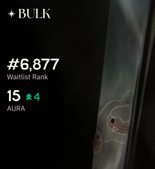 The image shows a poster or banner featuring information about a Wailtist Rank in the context of a bulk trade. A small white bird with a green head can be seen peeking out from behind a black background, appearing as if it's peering into the viewer's reflection. This adds an element of intrigue and curiosity to the overall message of the post.