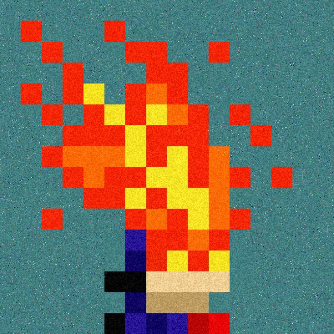 The image features a digital art piece that depicts a firework explosion, with the firework being composed of small squares or cubes painted in various colors including red, yellow, blue, green, and orange. The firework is set against a backdrop of a light blue color, which contrasts with the vibrant colors of the firework. The image also includes text that reads "New ATH for @CreepKids_eth Plenty of room for accumulation!!!". This suggests that the artwork may be related to a social media campaign or event centered around children's gaming and digital art.