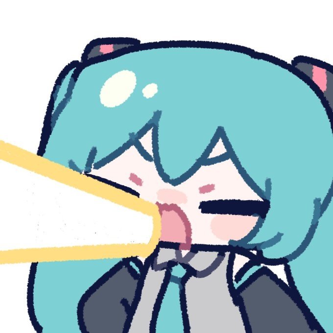 The image features Hatsune Miku, the iconic teal-haired virtual vocalist, being aggressively "yelled at" or shouted into via a megaphone/pointed shape near her face, matching the post's combative and defiant tone. The post's Japanese phrase "かかって来い" (meaning "come at me" or "bring it on") reinforces this confrontational, head-on imagery of Miku being directly in the line of fire while refusing to back down.