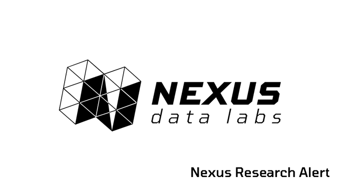 A logo for 'NEXUS data labs' with geometric cube design and the text 'Nexus Research Alert' below.