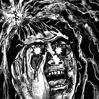 A high-contrast, black-and-white horror-style illustration of a face screaming in terror with wide, star-burst eyes, bared teeth, and lightning crackling across a dark, stormy background. The grotesque, panicked expression visually amplifies the post’s mocking comparison of BIP-110 proponents as anxiously waiting and overwhelmed by game theory.