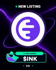 A "NEW LISTING" graphic for the $INK token featuring a purple whale logo with a stylized "I" emblem, labeled as a "PRE-MARKET" listing on Whales market, directly supporting the announcement of INK's pre-market debut and potential September TGE.