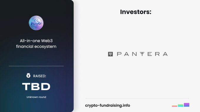 An image shows PonyGo, described as an "All-in-one Web3 financial ecosystem," with funding from Pantera Capital listed under "Investors," while the amount raised is marked as "TBD" for an "Unknown round."