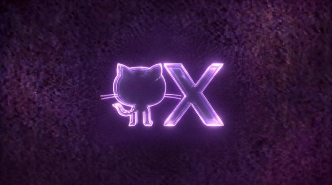 The image shows the letters "X" glowing in purple neon, alongside a stylized cat or owl-like character outline also rendered in glowing purple neon, set against a dark textured background. This relates to the post about publishing on X, as the platform's iconic logo is prominently featured, signaling that the developer plans to share the newly tested functionality via their X account.