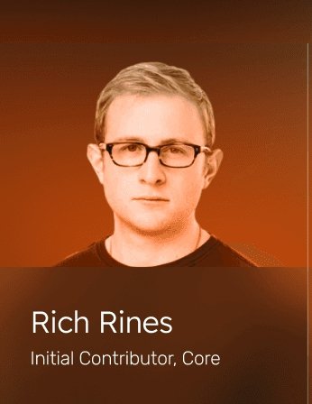 A headshot of Rich Rines appears with the text "Rich Rines - Initial Contributor, Core," identifying him as one of the founding members of Core DAO, aligning with the post's introduction of him as a 2013 Bitcoin OG and former Coinbase Engineering Lead who now helps build the future of Bitcoin.