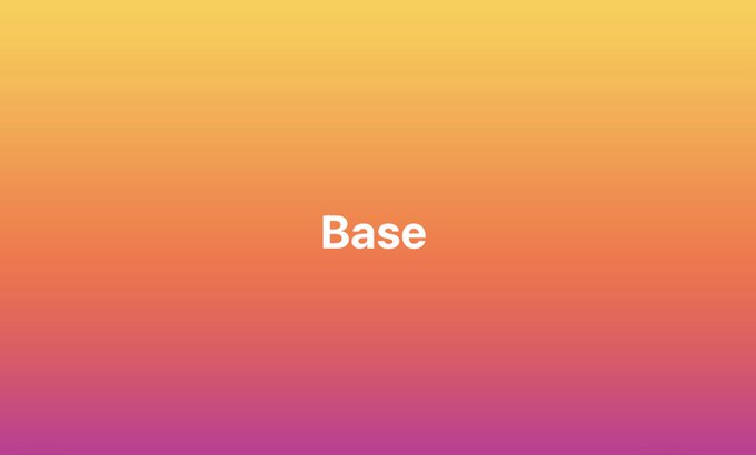 The image displays a vibrant gradient background transitioning from yellow at the top through orange to pink at the bottom, with the word "Base" in white text centered on the screen, representing the Base blockchain network mentioned in the post about tokenized US Treasuries.