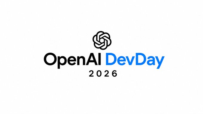 The official logo for OpenAI DevDay 2026, featuring the iconic OpenAI hexagonal flower symbol above the text 'OpenAI DevDay 2026' in black and blue lettering on a white background.