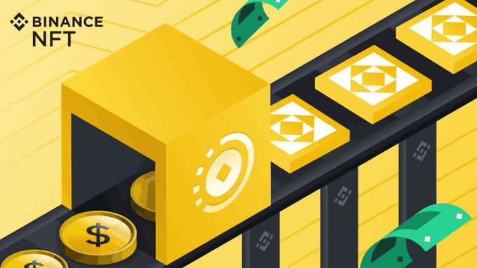The image features a yellow box with a dollar sign, surrounded by several other boxes of varying sizes. The boxes are arranged in a line, creating an interesting visual effect. In the background, there's text that reads "Binance khai tử NFT Marketplace trên sàn chính Binance sẽ ngừng hỗ trợ dịch vụ NFT hiện tại trên sàn giao dịch tập trung từ ngày 3/7/2026". The boxes and the dollar sign create a sense of depth in the image, making it appear as if they are floating or moving. This artistic arrangement adds visual interest to the post and helps convey the message about the marketplace effectively.