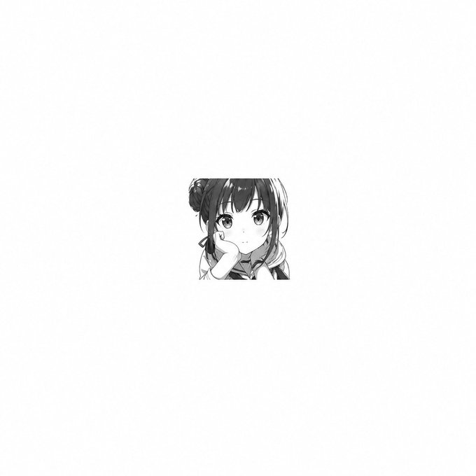 A small grayscale anime-style character illustration of a girl with her finger near her face, centered on a white background.