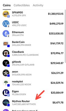 The image displays a phone screen with text that shows a chart of a cryptocurrency's worth over time. A magnified view is displayed below the chart highlighting the name of the cryptocurrency and the amount of money being invested or accumulated for each day, which reads "mythsorteru.com". In addition to this information, there are other names and amounts listed under this one such as "Elogen" with a value of $2,838,000, and "ETH" with a value of $38,000. There is an arrow pointing to the cryptocurrency being referred to in the chart which says "eth".