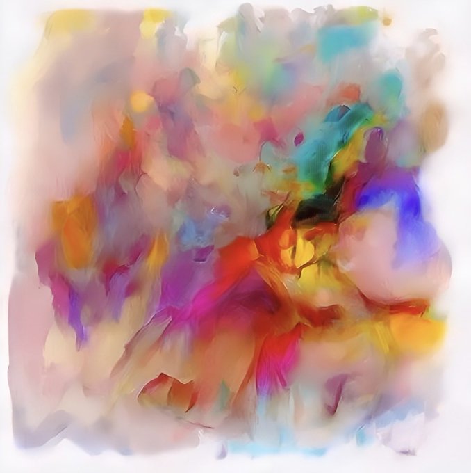 An abstract watercolor painting with blended washes of pink, blue, yellow, orange, and red on a white background.