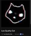 A stylized white line-art cat illustration on a black background, labeled "Low Quality Cat" and tagged with "@LowQualityCat." The image ties into the post celebrating the LQC token's newest NFT drop, with the cat art reflecting the project's signature low-fi aesthetic.