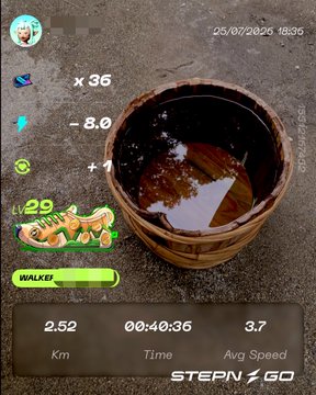 A Pokemon Go screenshot showing a Pokeball being thrown with stats: 2.52 Km, 00:40:36 Time, 3.7 Avg Speed, dated 25/07/2025 18:36.