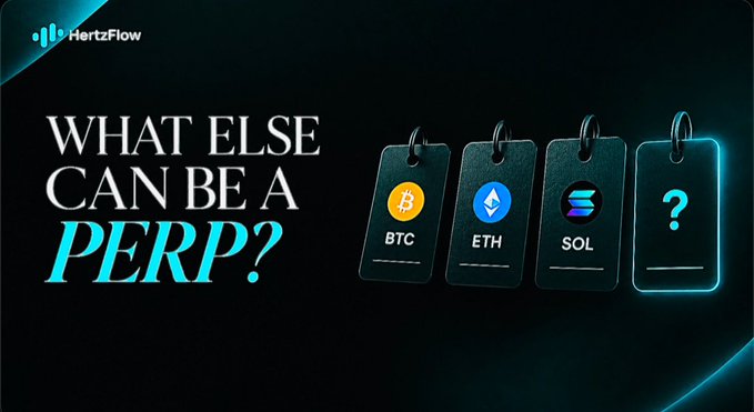 A HertzFlow advertisement asks 'WHAT ELSE CAN BE A PERP?' alongside crypto tags labeled BTC, ETH, and SOL, with a fourth tag marked by a question mark.