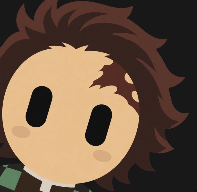 A chibi-style avatar icon of a character with messy brown hair and black oval eyes against a dark background.