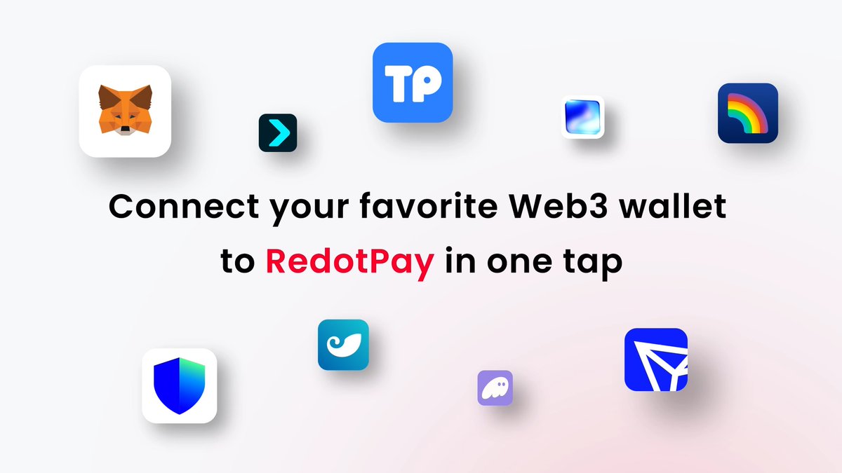 A promotional graphic displays various Web3 wallet icons—including MetaMask, Trust Wallet, TokenPocket, Rainbow, Phantom, Lido, SafePal, and TON—arranged around the central text "Connect your favorite Web3 wallet to RedotPay in one tap," illustrating the wallet connectivity feature highlighted in the accompanying post about seamless, instant crypto top-ups.